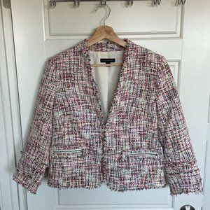 Ann Taylor Tweed Blazer Jacket Fringe Pink Multi-Color - Women's Size 8